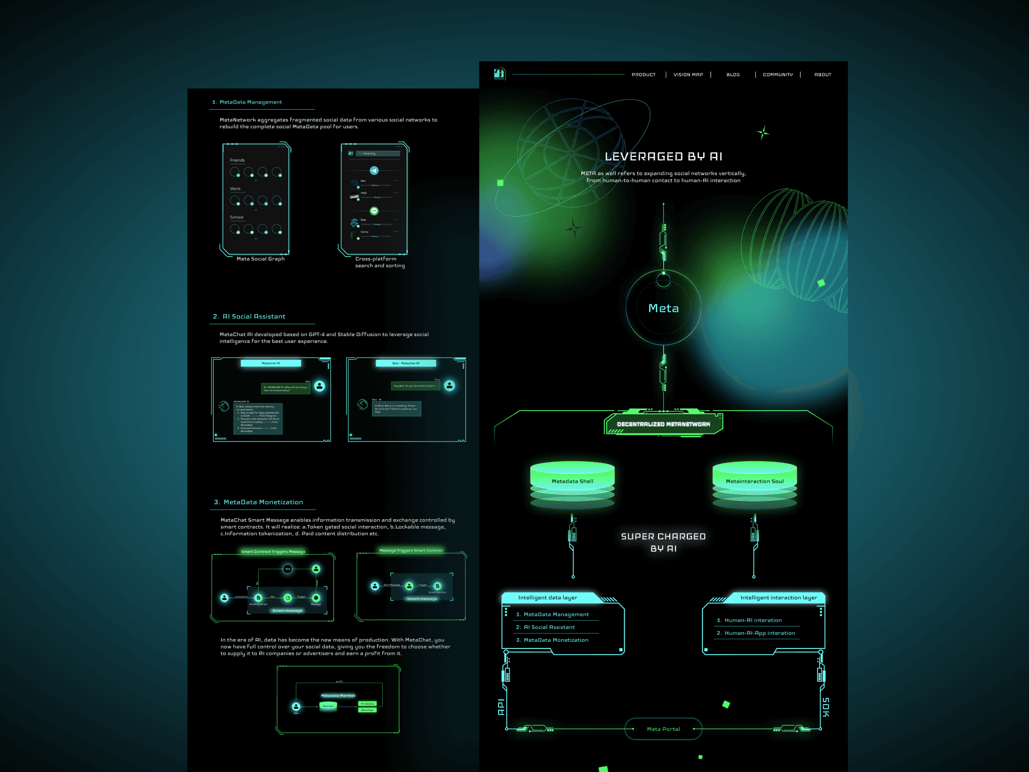 Landing page design for MetaChat by VaporAviator, showcasing real-time communication features and streamlined user experience tailored for community-driven platforms.