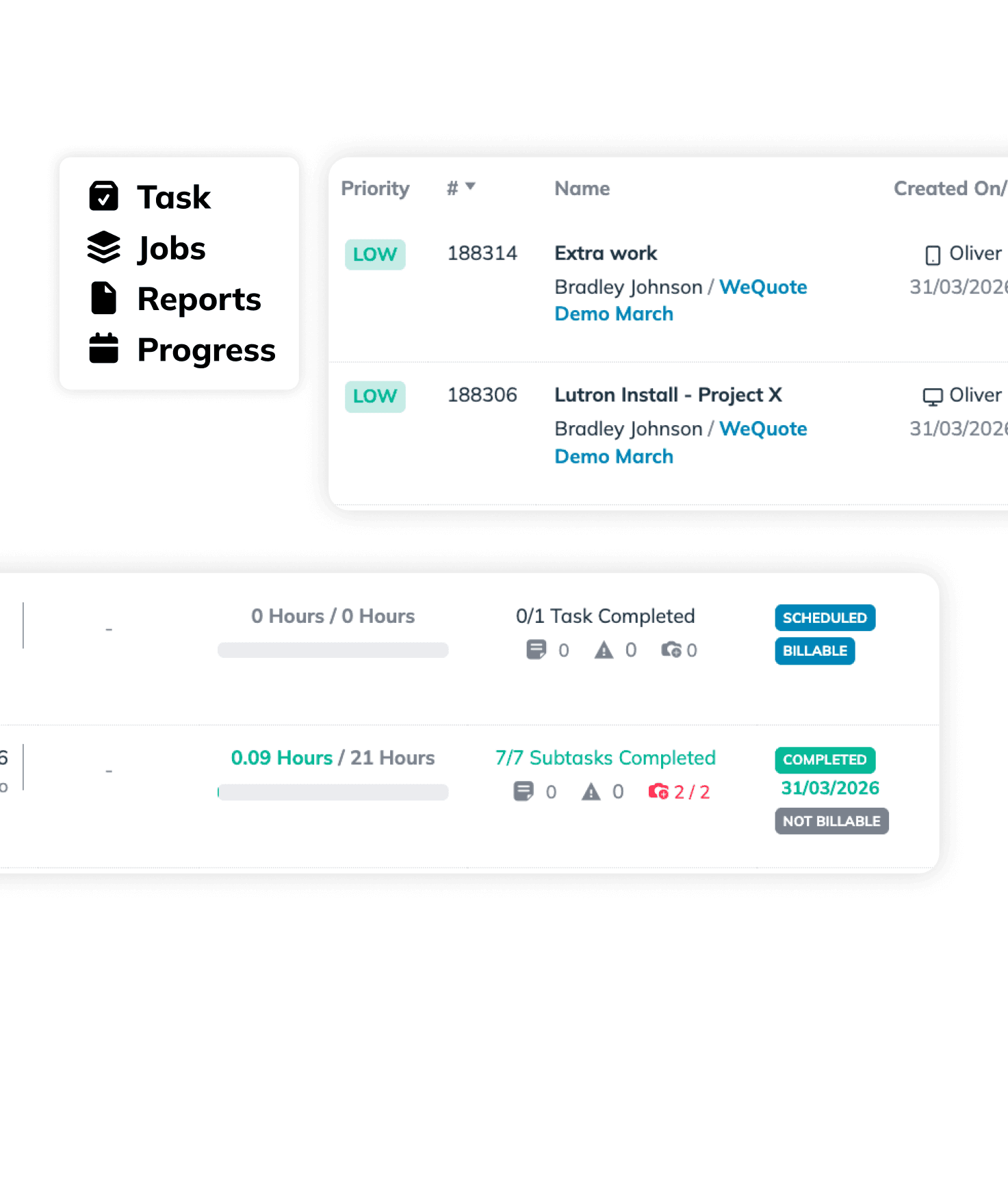 WeQuote Gantt chart timeline displaying project tasks, dependencies, and deadlines across a calendar view