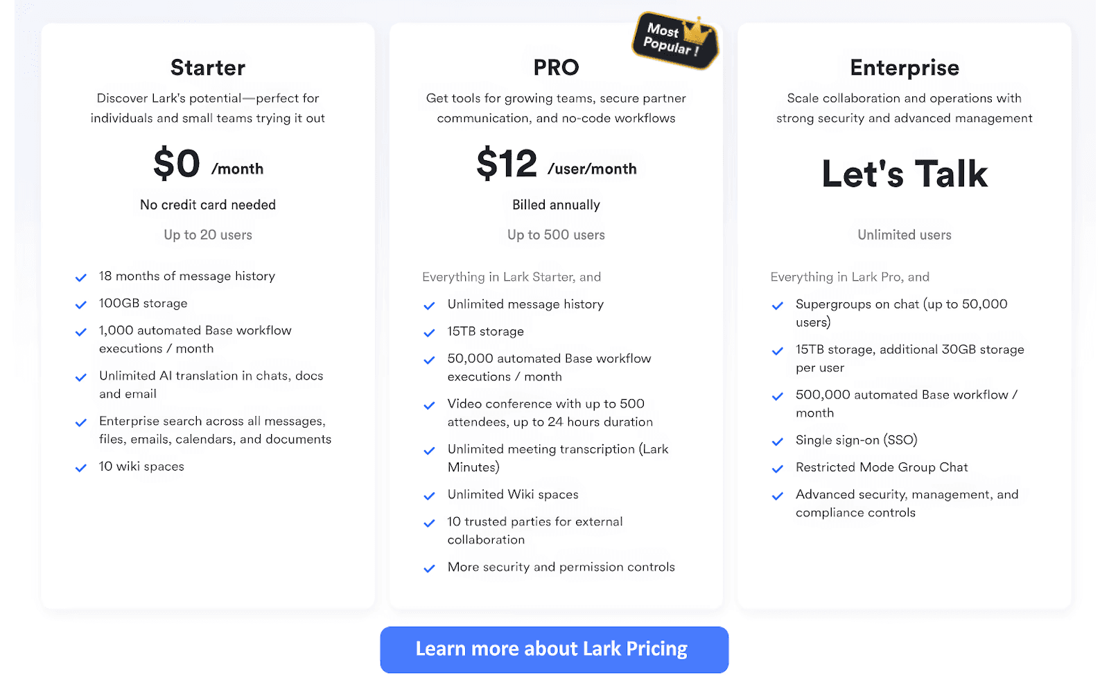 Lark pricing