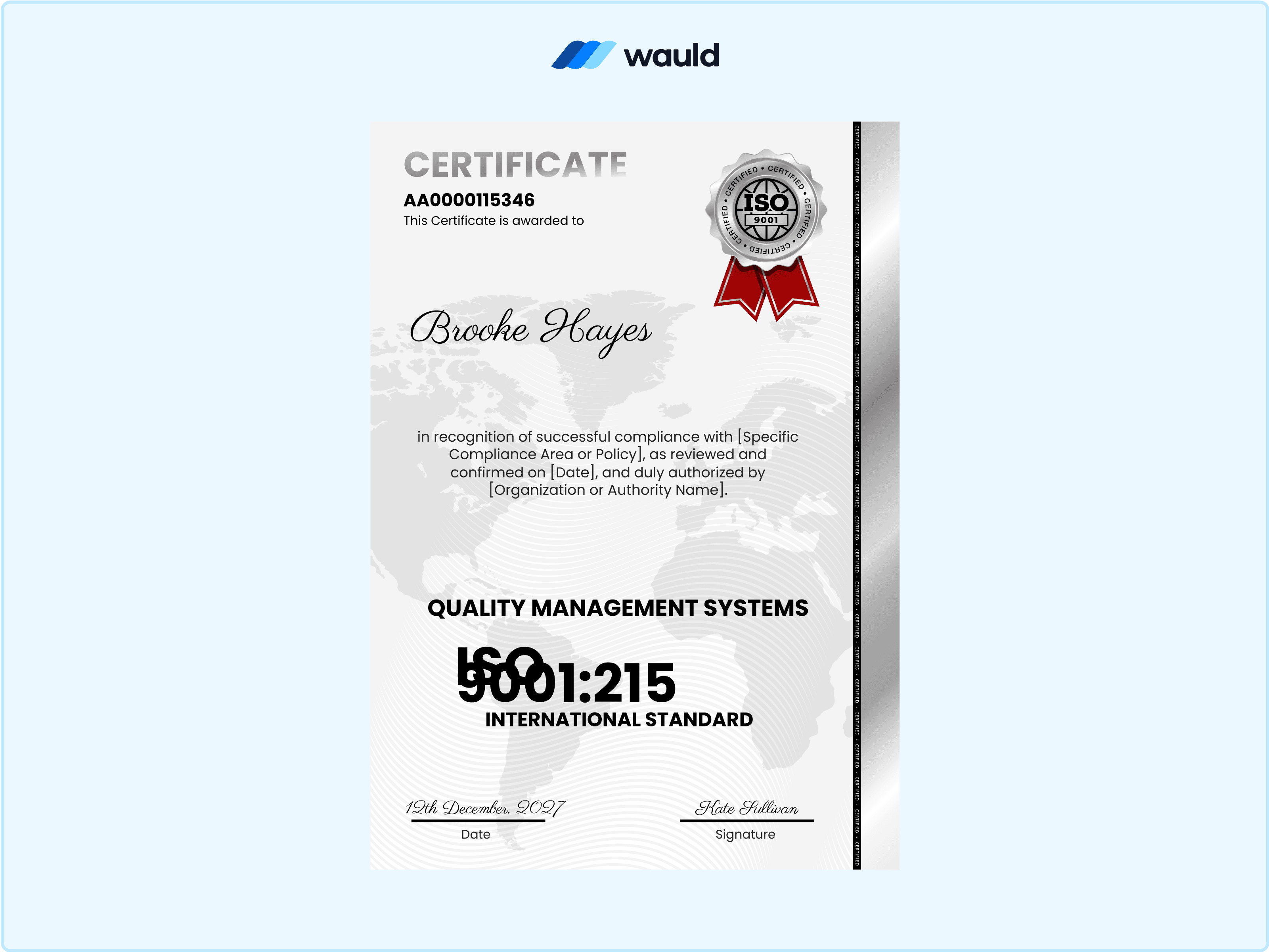 Wauld - A Portrait Gray Certificate Template &nbsp;