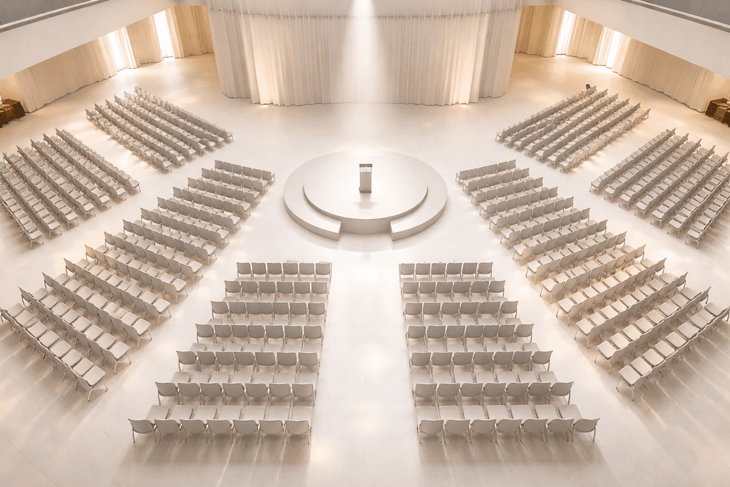 Event industry trends 2026 conference hall aerial view
