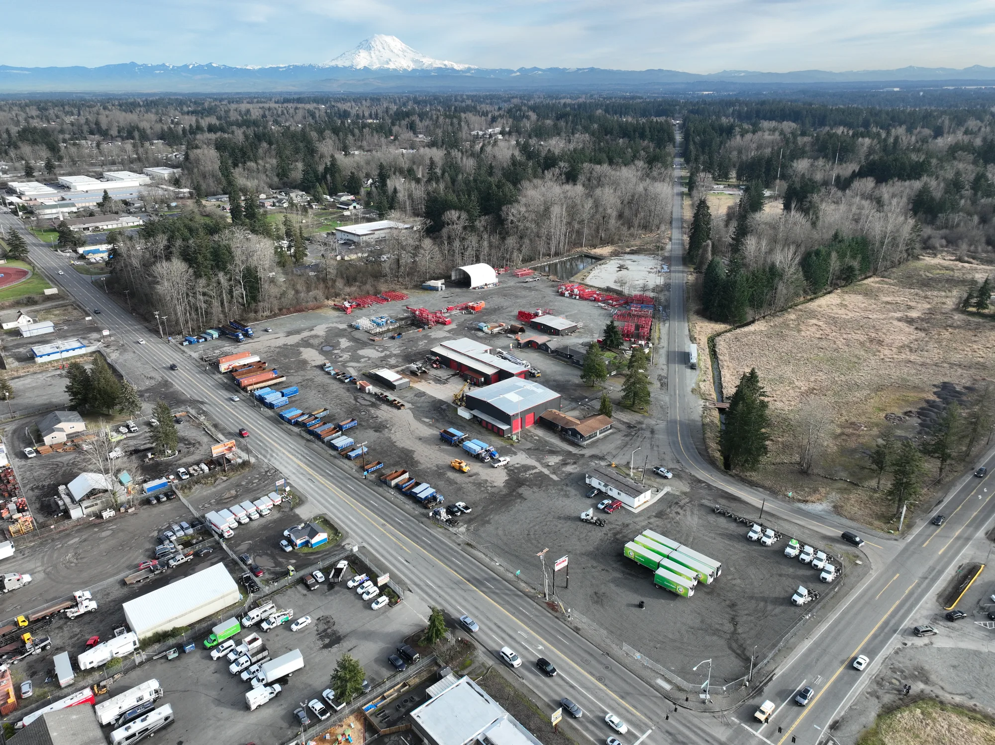 Aerial view of the industrial outdoor storage site at 1120 112th Street East, Tacoma, WA