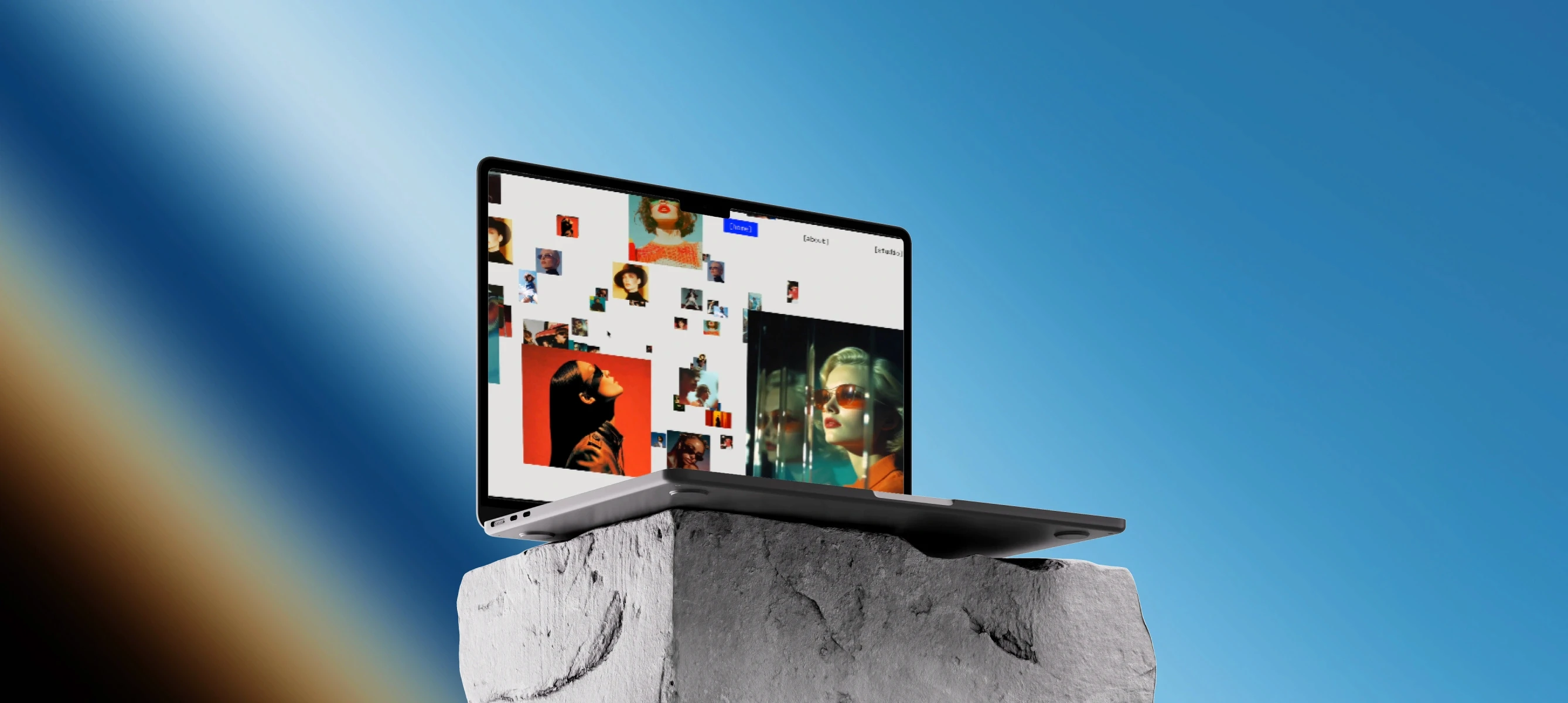 MacBook on stone product mockup scene rendered by PreviewKit