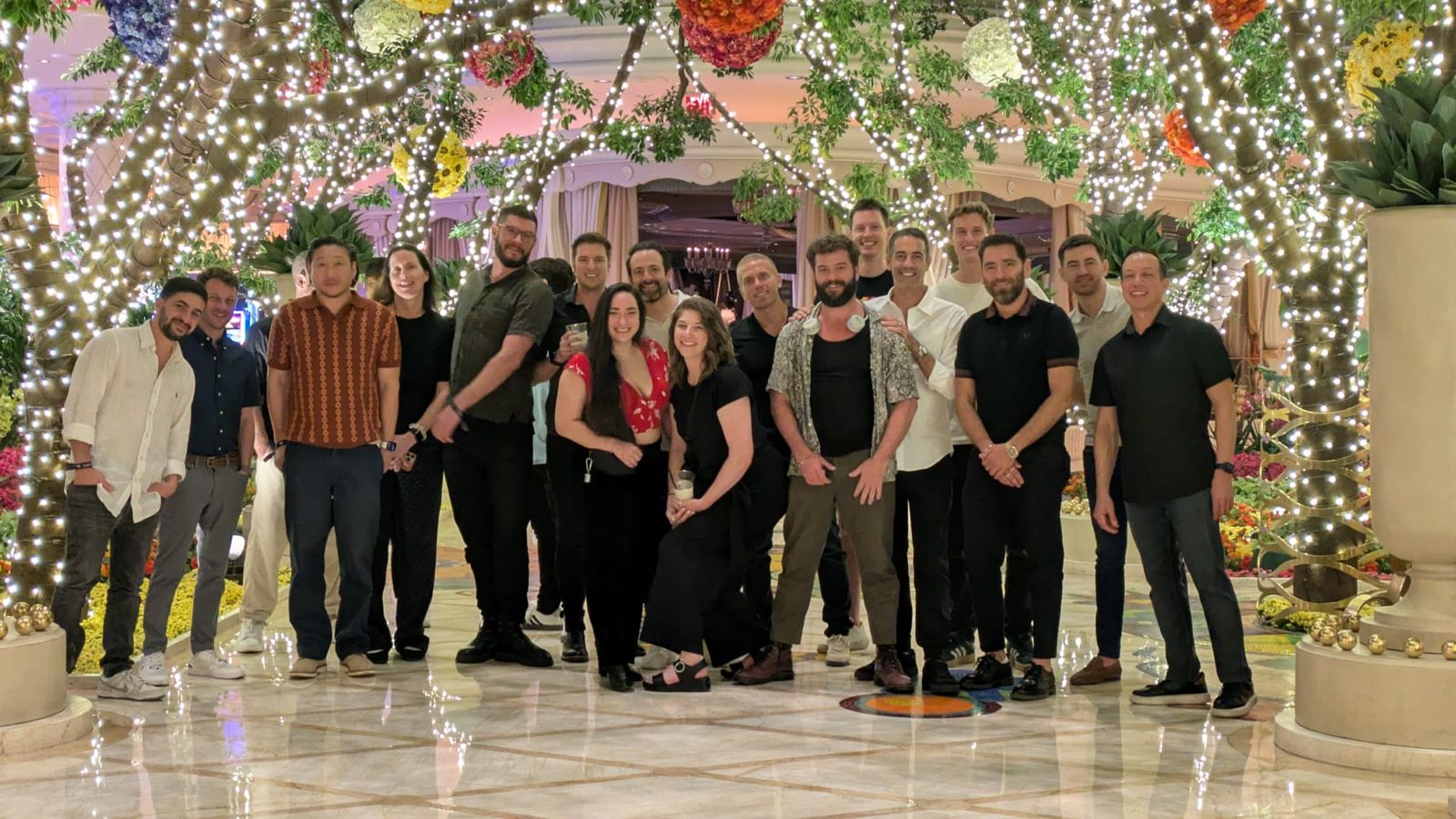 Group photo under lights