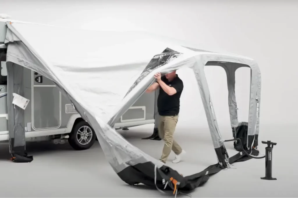 Inflatable awning set up for VW Transporter