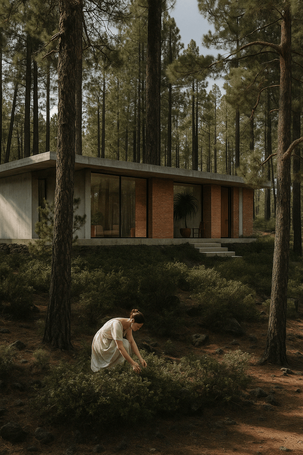 Modern forest house in concrete and brick, designed by ODA Architecture — Belgian-designed brutalist retreat in pine woodland