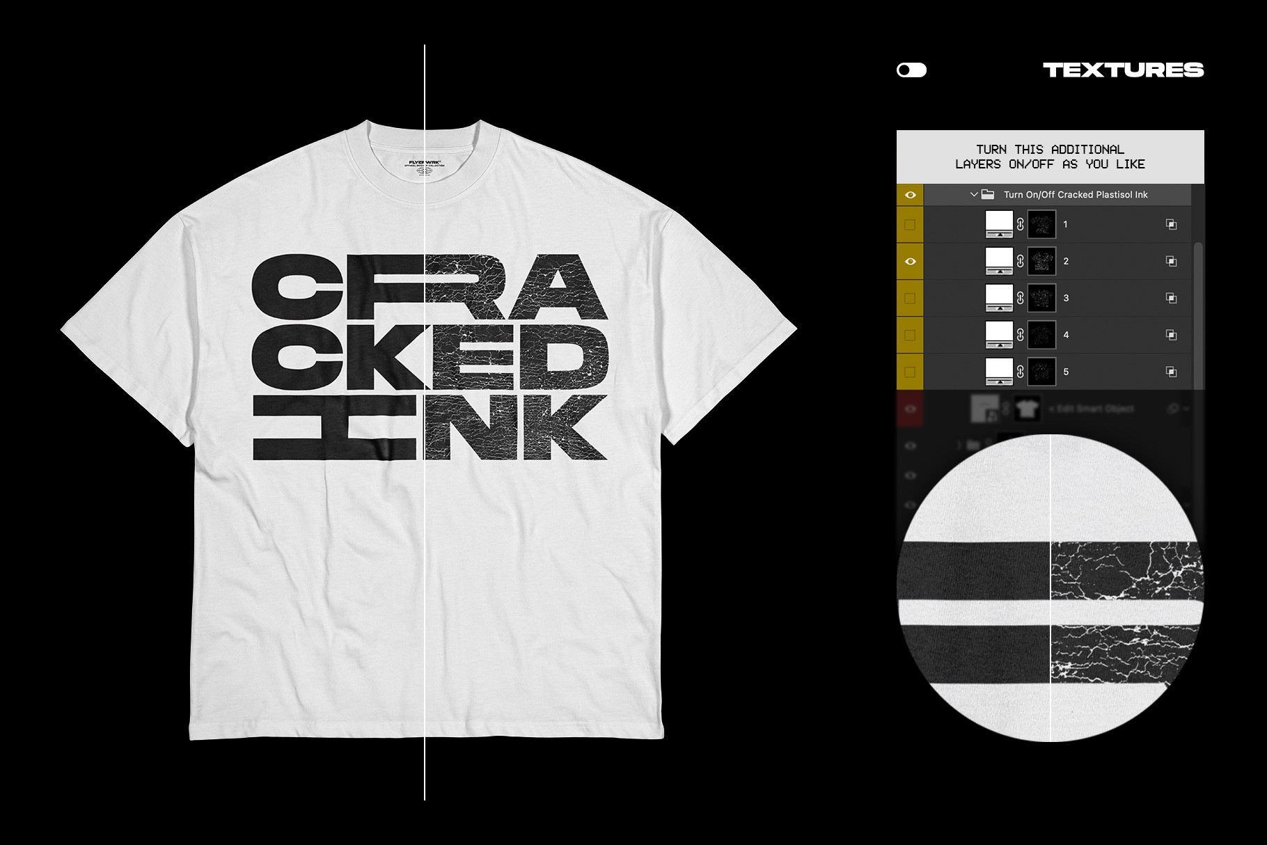 Rue Porter T-Shirt wrinkled mockup cracked plastisol ink texture effect