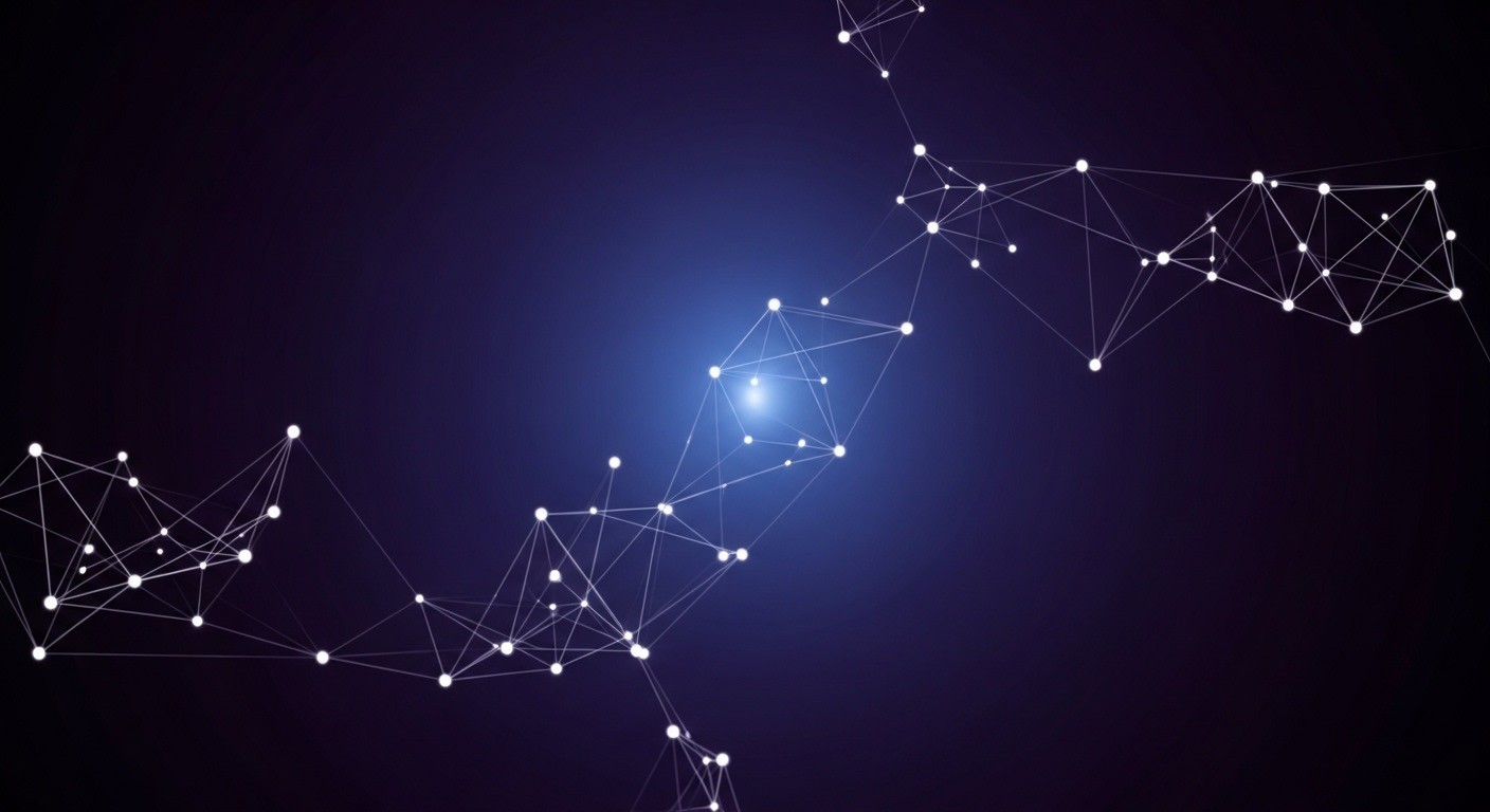 Decentralized AI data network representing semantic search, entity connections, and GEO strategy mapping