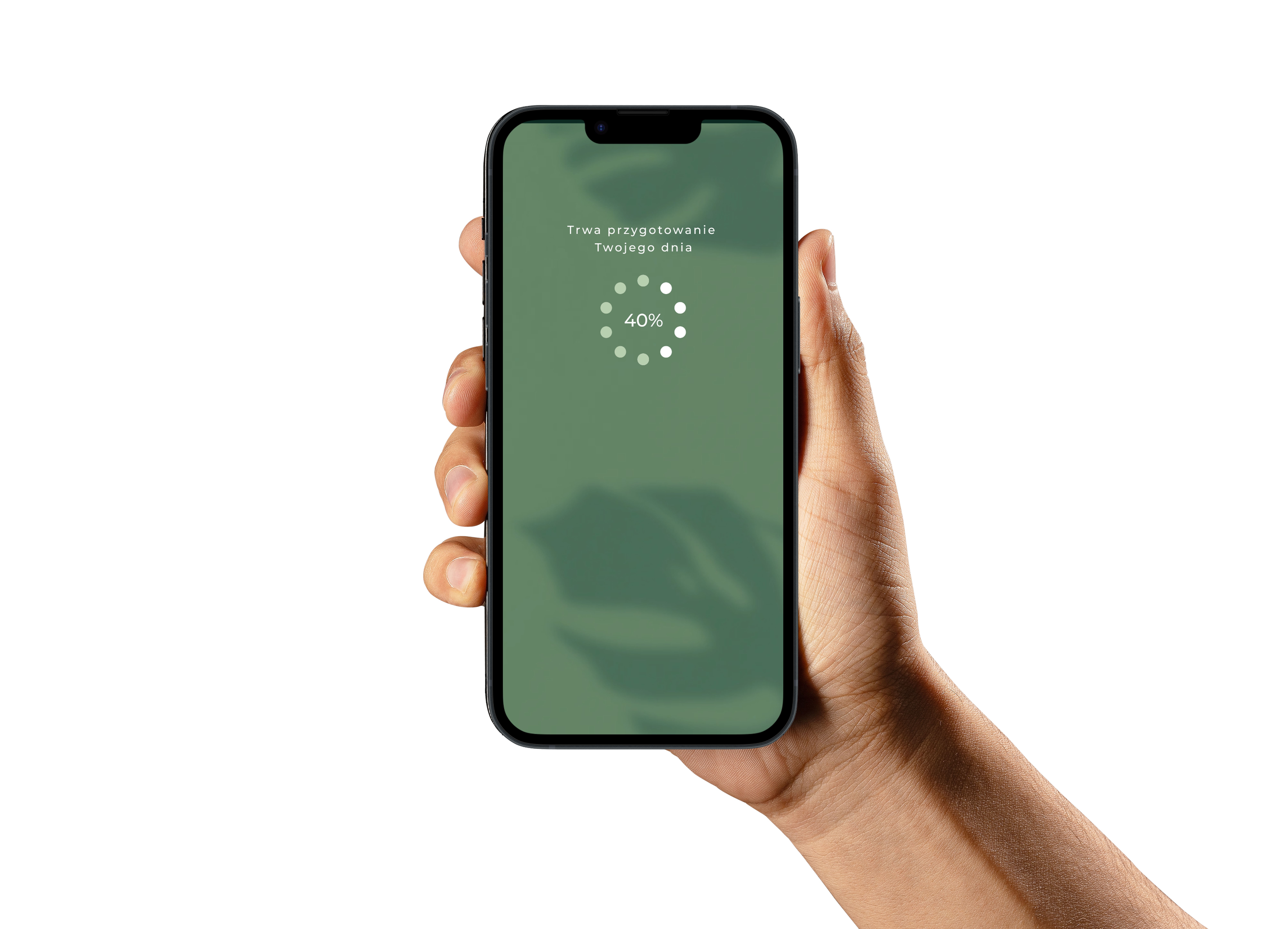 A hand holding a smartphone with the Work Zen Connect app open
