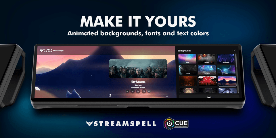 Animated backgrounds, fonts and text colors personalize the Music Widget dashboard — official product preview