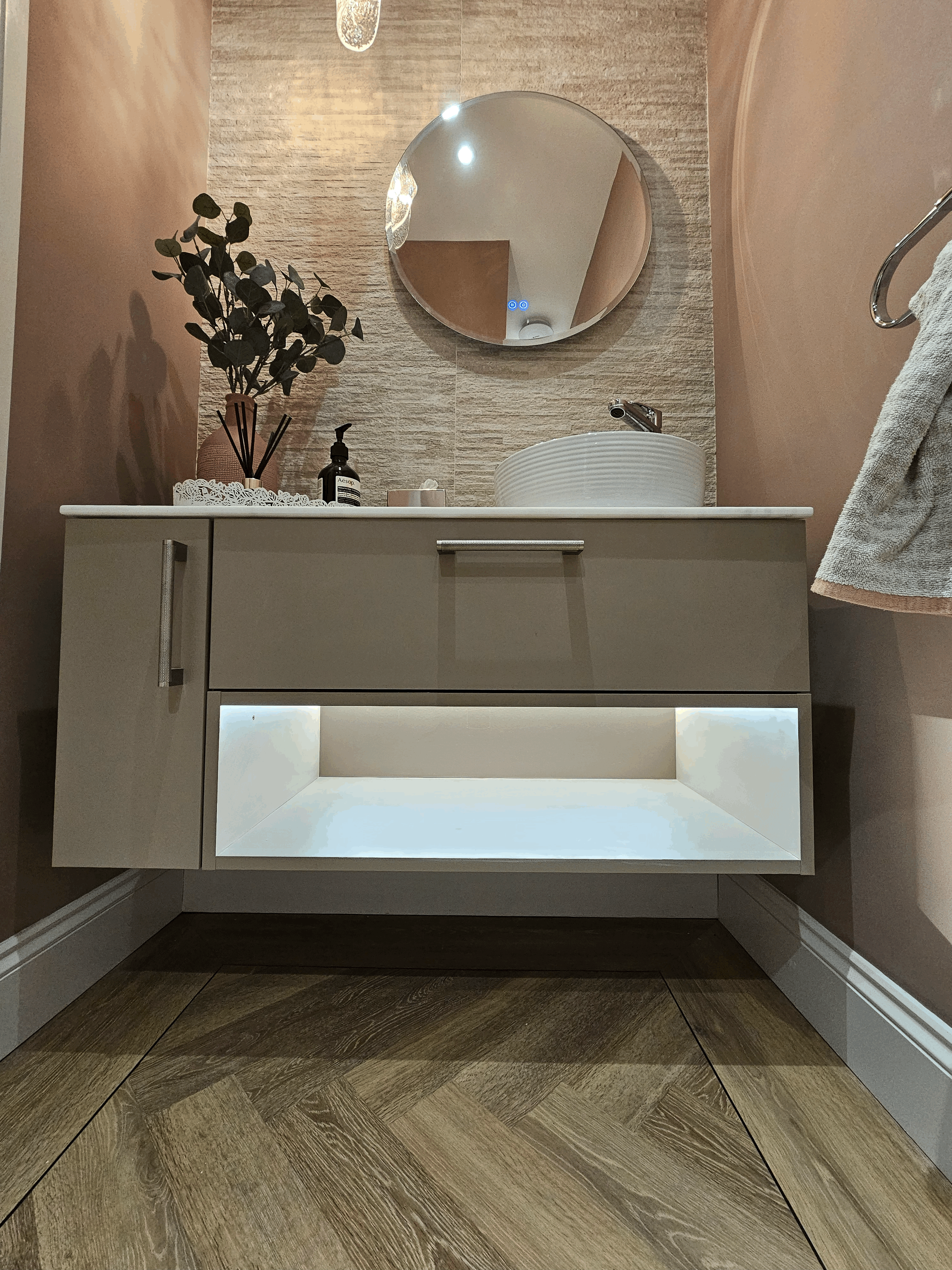 luxury bathroom door opened rear view