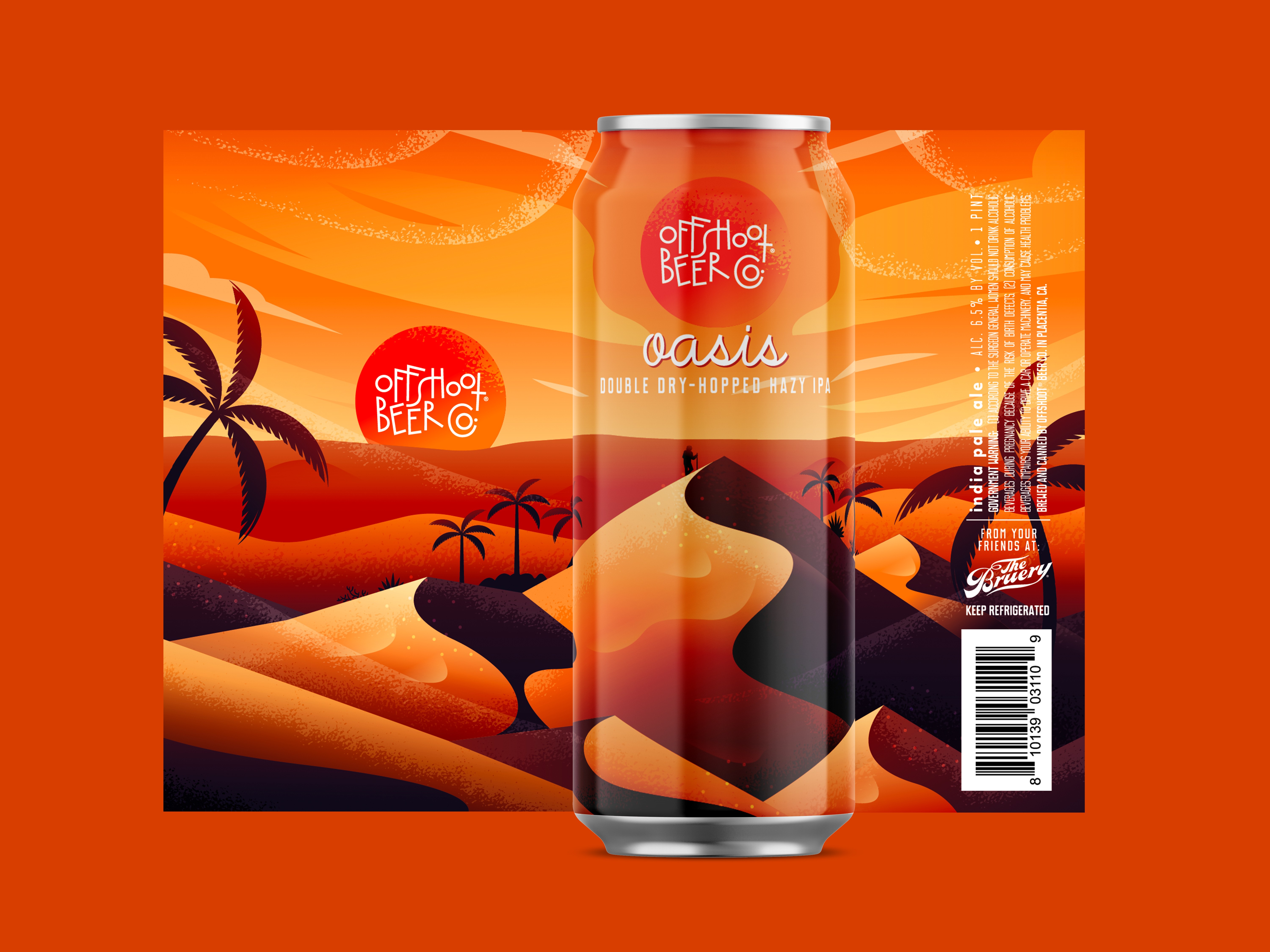 Desert dunes beer can illustration in orange tones