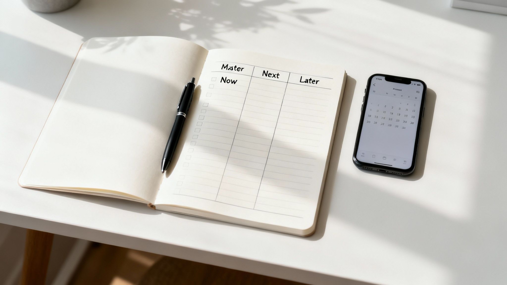 A person looking at a prioritized list with a sense of calm and clarity