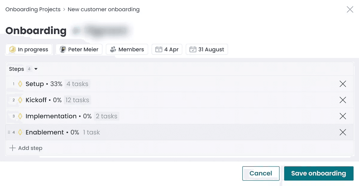 customizable onboarding playbooks for Customer Success Management