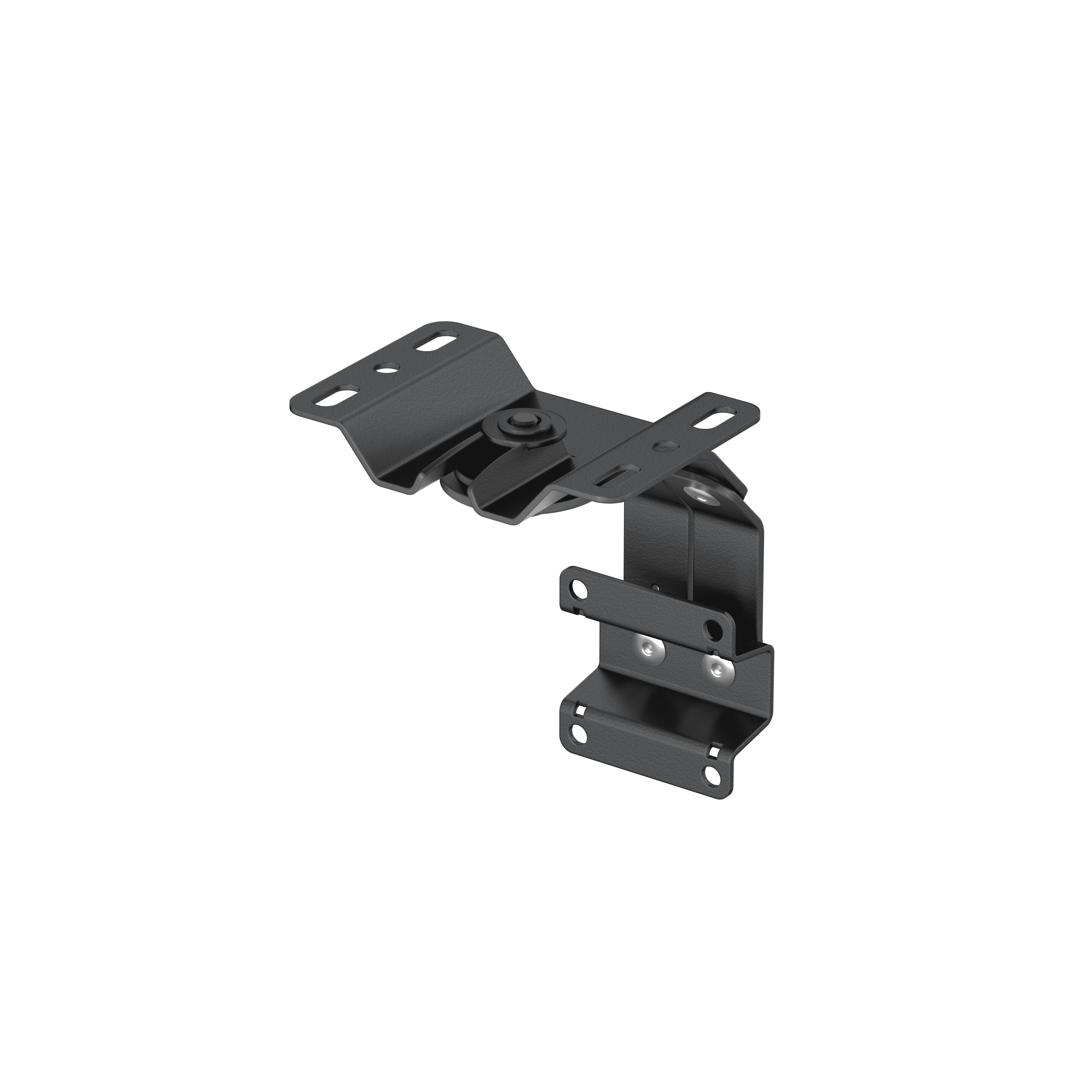 Black adjustable bracket with holes and screws