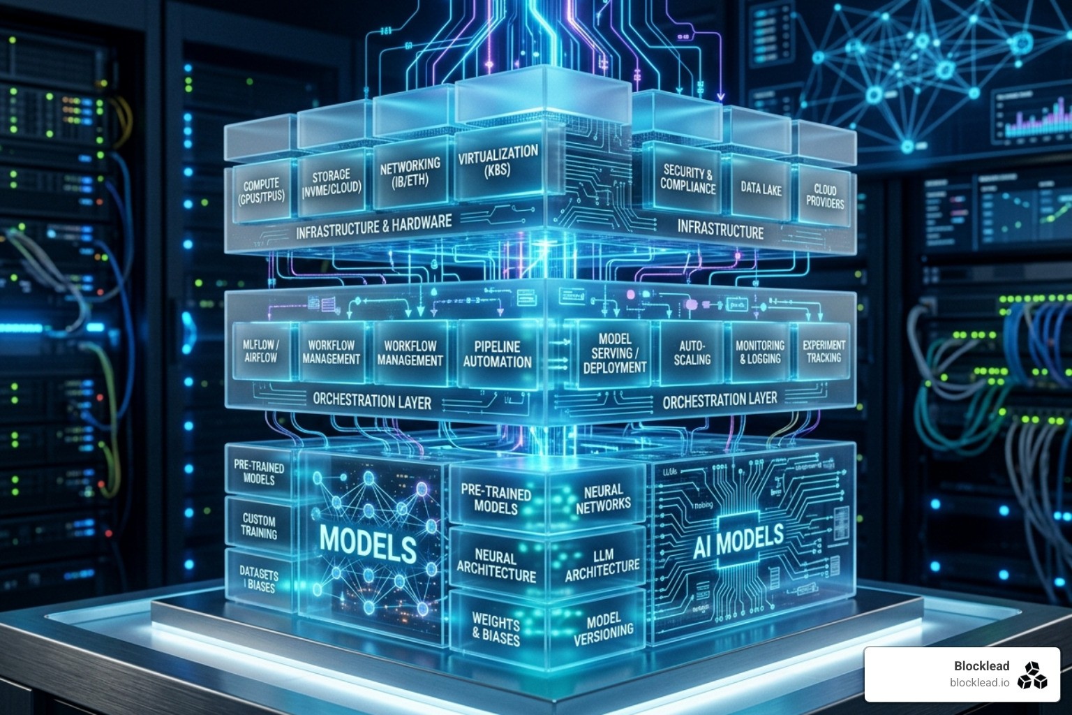 A modular AI development stack showing layers for models, orchestration, and infrastructure - agentic ai development