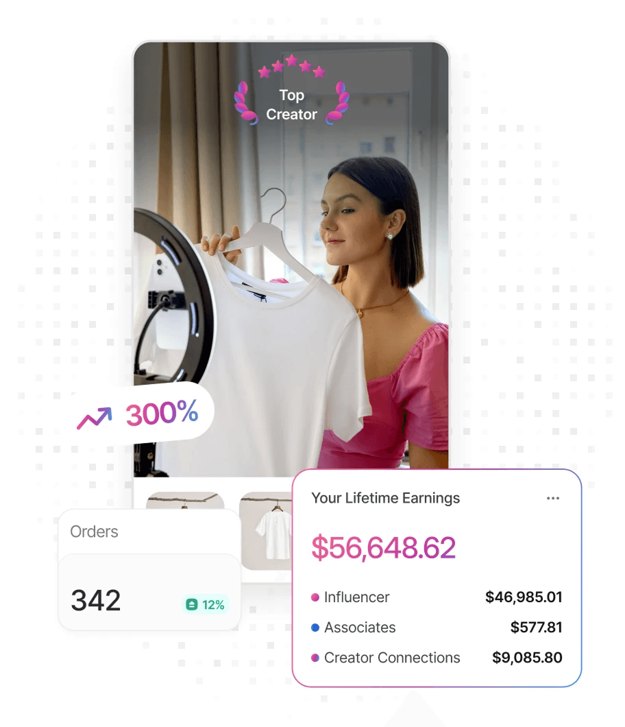 ViralVue creator dashboard showing earnings and order growth