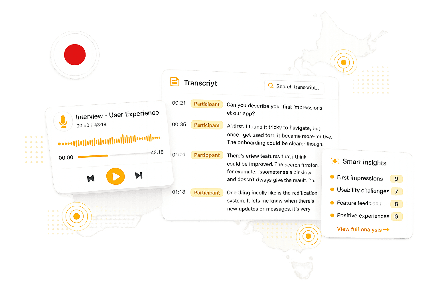 Transcription service for Japan with audio recordings, speaker identification, searchable transcripts, and AI-powered Smart Insights.