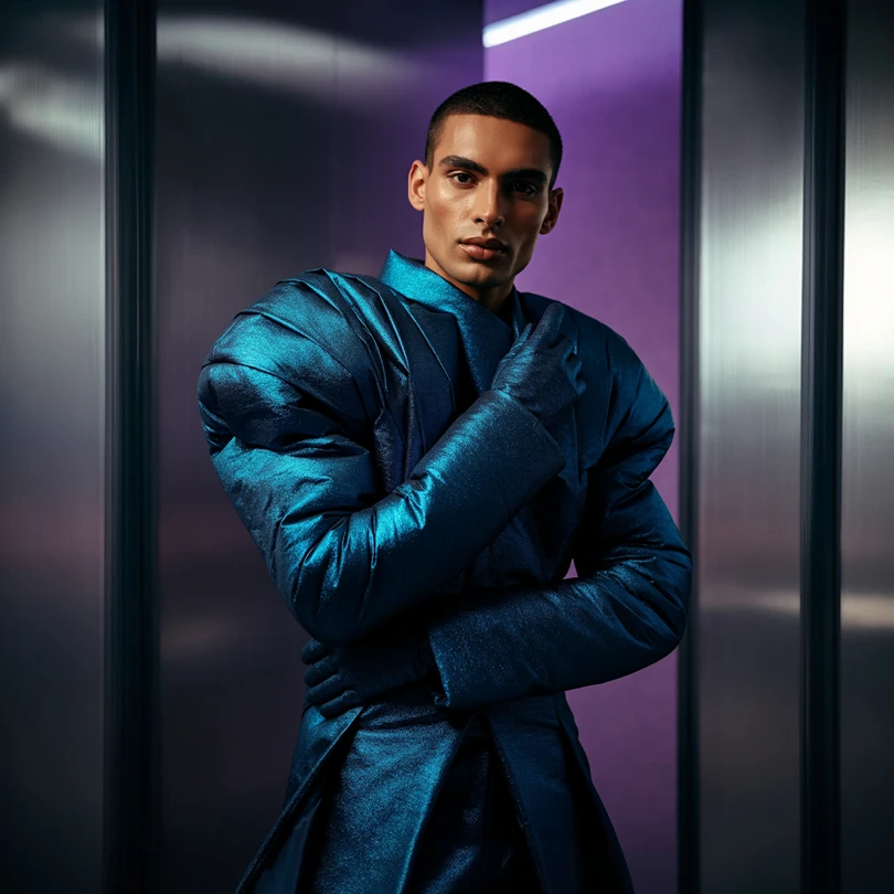 Futuristic Fashion Portrait violet tone