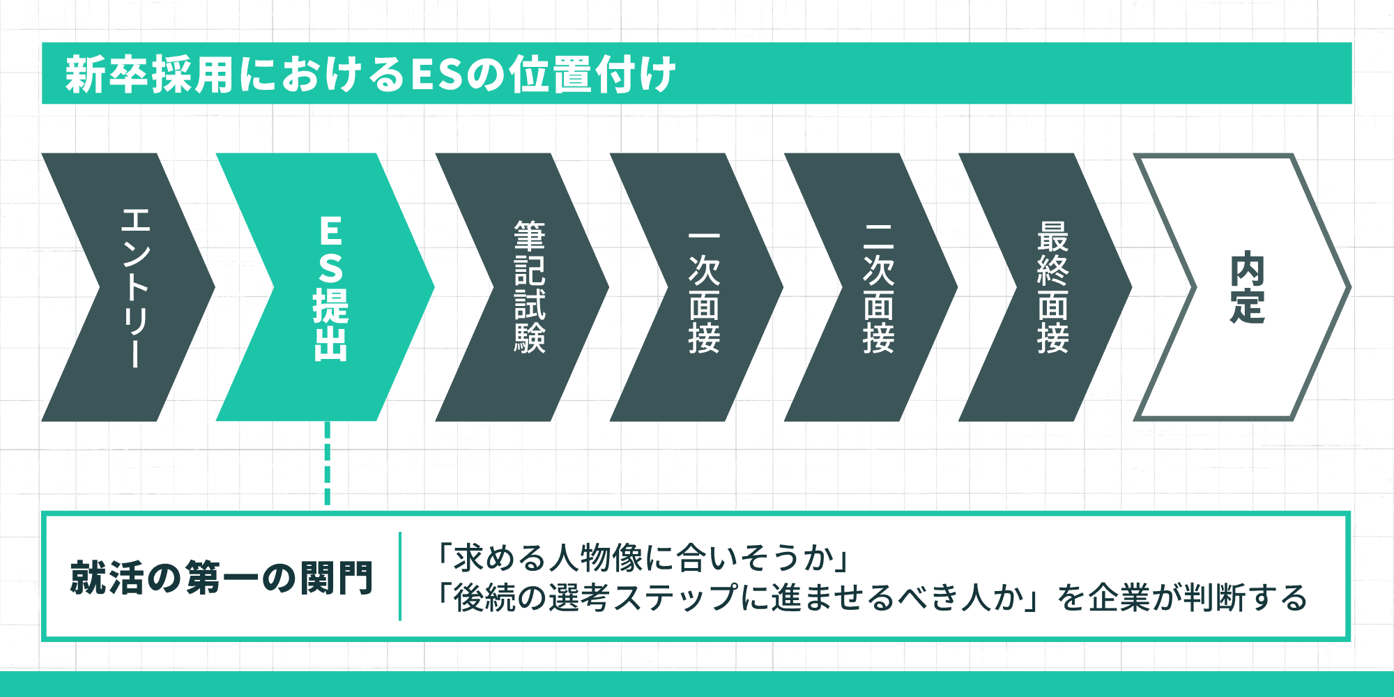 新卒採用におけるエントリーシートの位置付けを示すフロー図