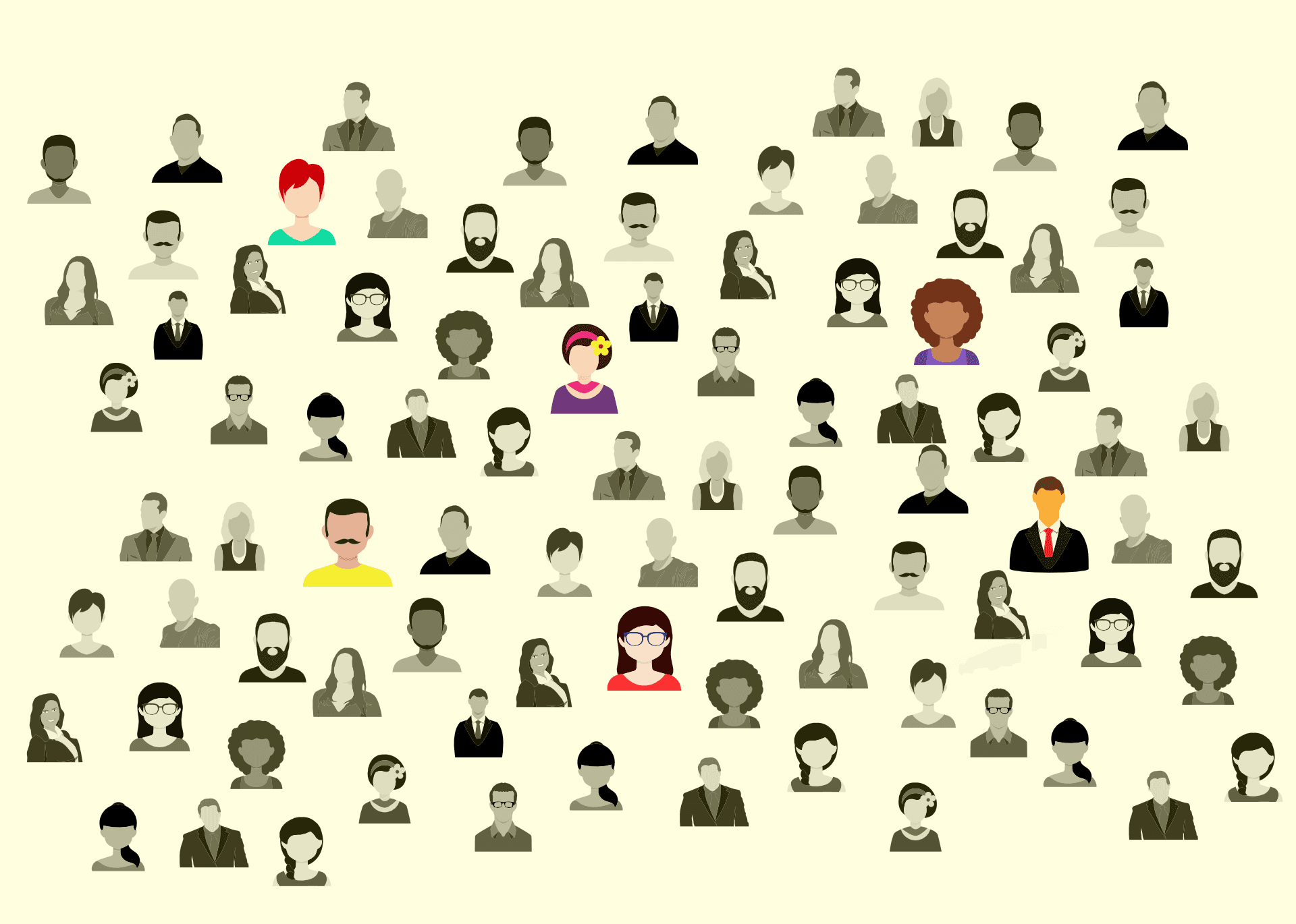 many characters but only a few are in colour