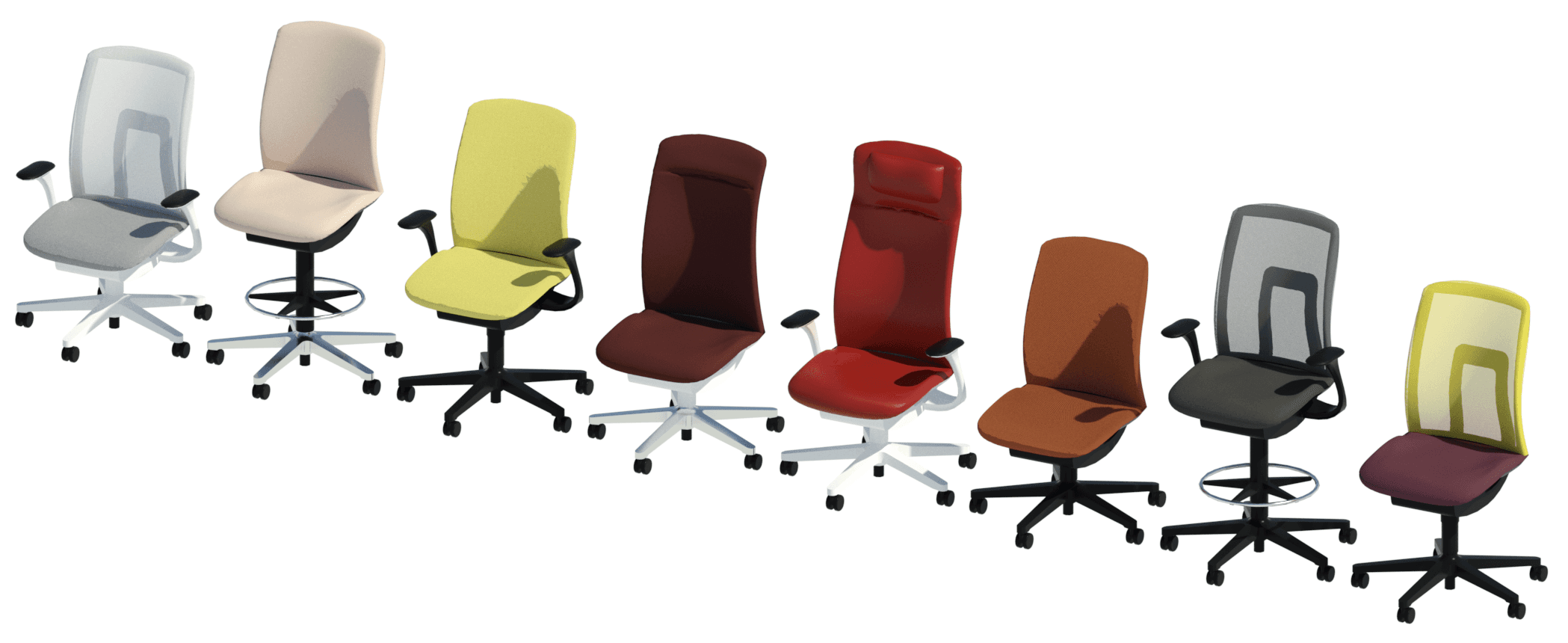 AT Task chair with an array of frames, seating positions, backrests and materials.