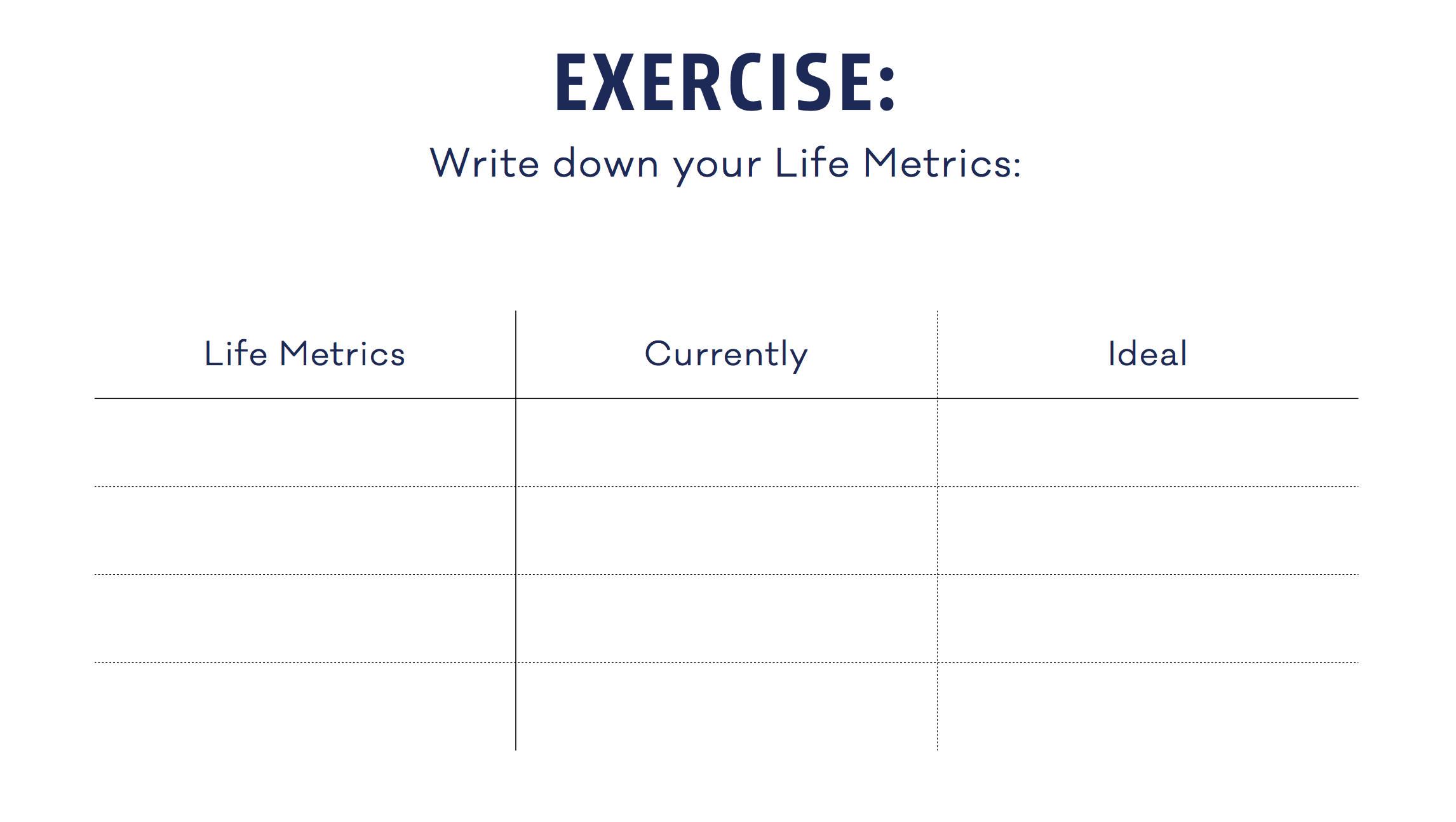 Working To Live life metrics exercise