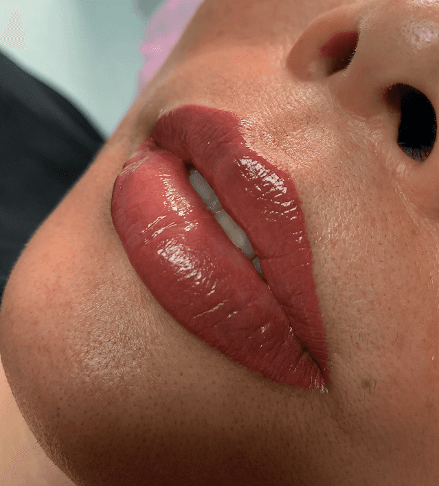 Lip border and blush result – naturally tinted fuller lips at Pretty in Ink Buffalo NY
