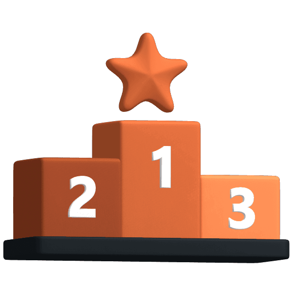 3D icon of an orange podium with numbers 1, 2 and 3 and a star on top.