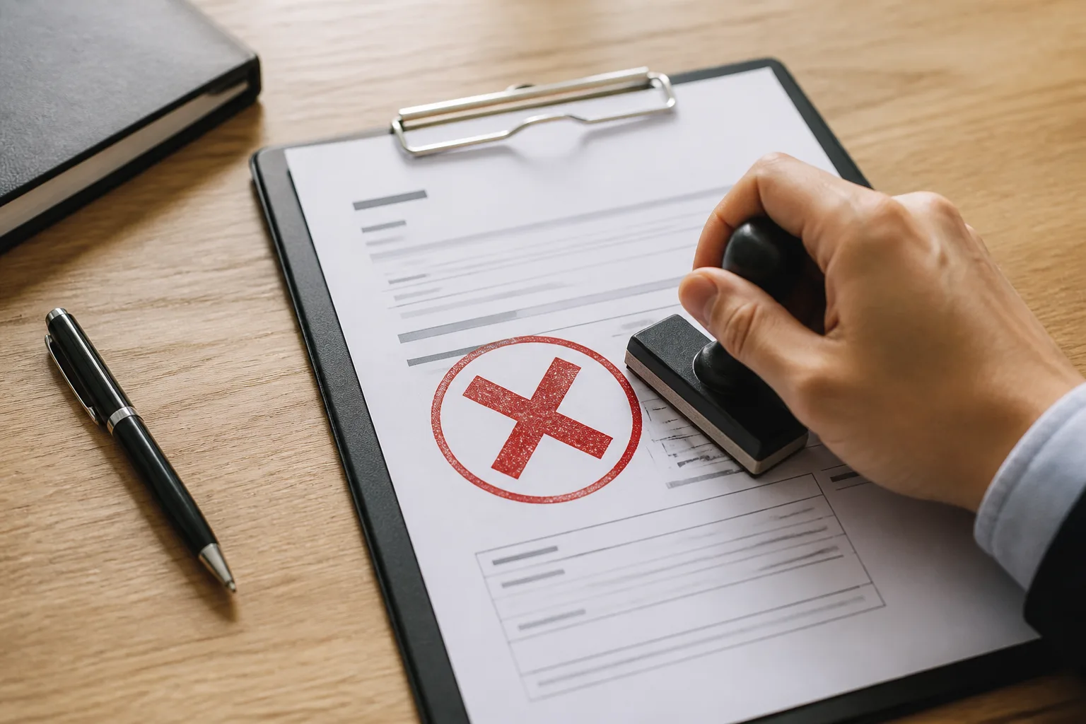 Dubai Trade License Application Rejection beside a Dubai trade license document and a modern office