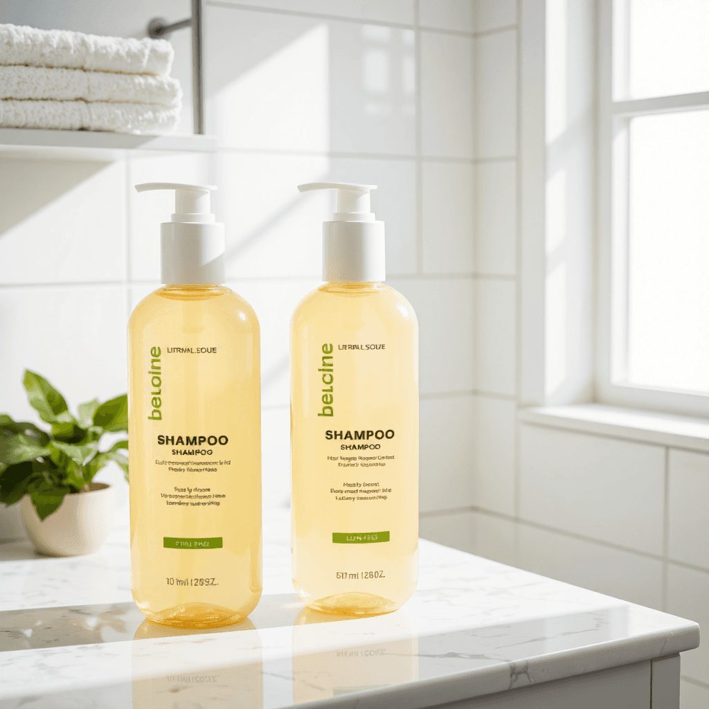 product photography of bottles of shampoo for hair care