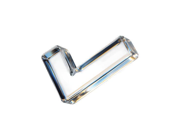 clear glass checkmark outline catching light against a black background