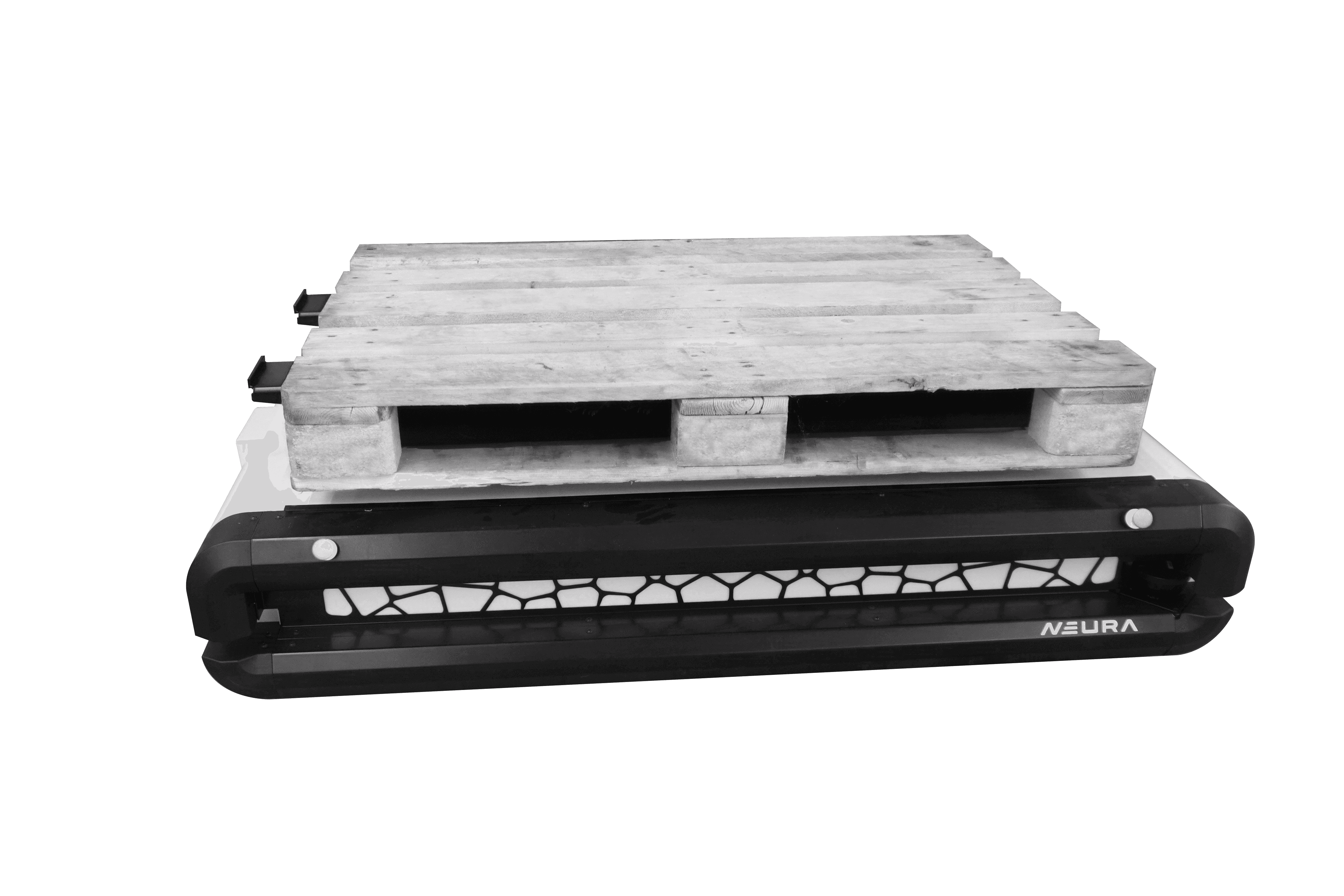 Neura device with wooden pallet. Logistics and transport.