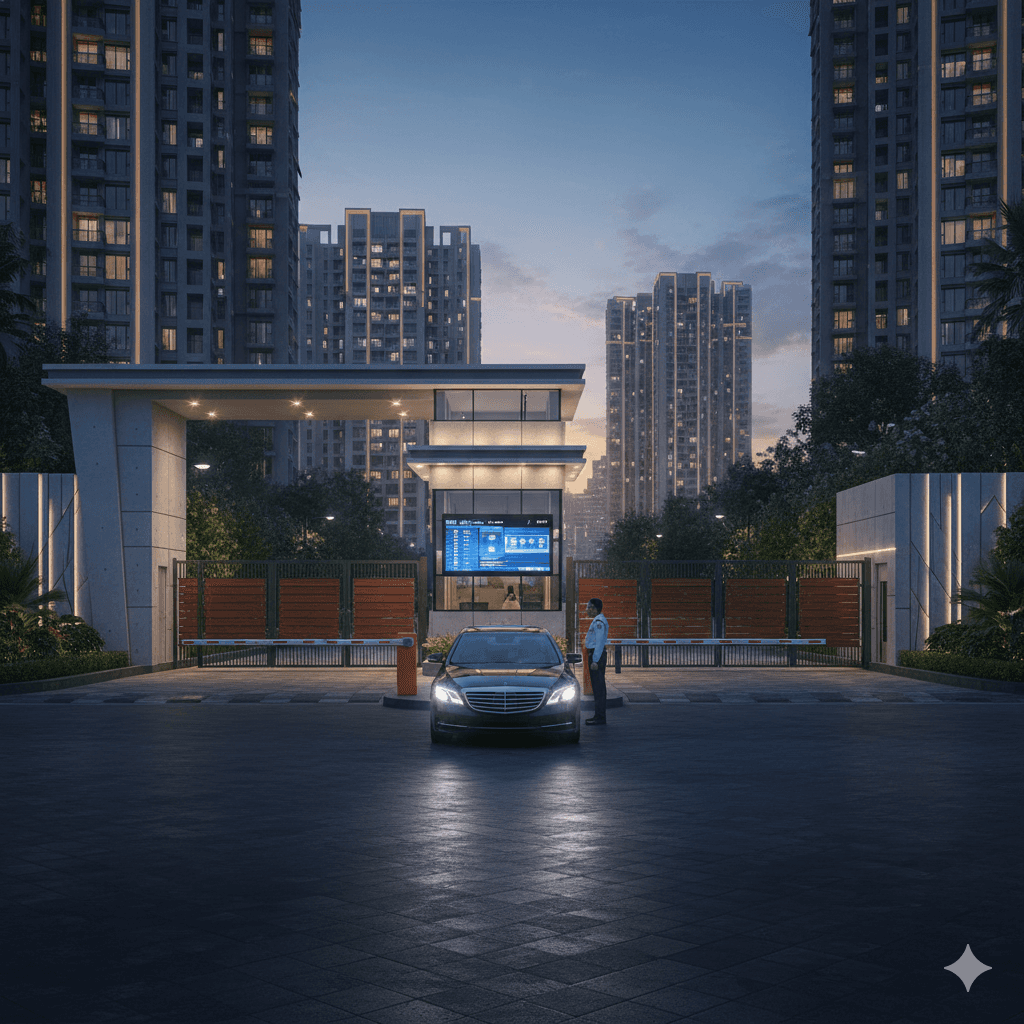 Secure entrance gate with multi-tier security, M3M Sector 109 residential project