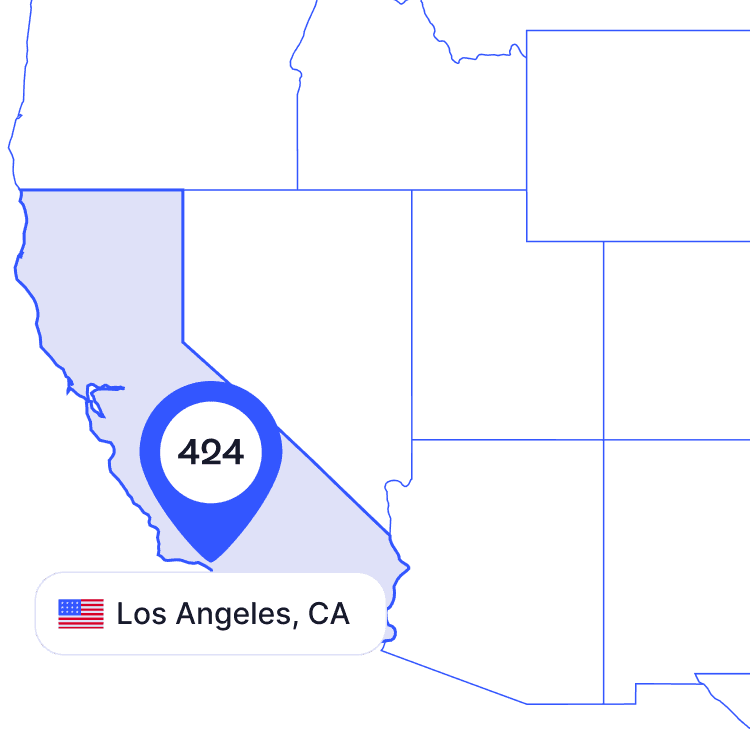 US map of 424 area code phone numbers and its coverage region