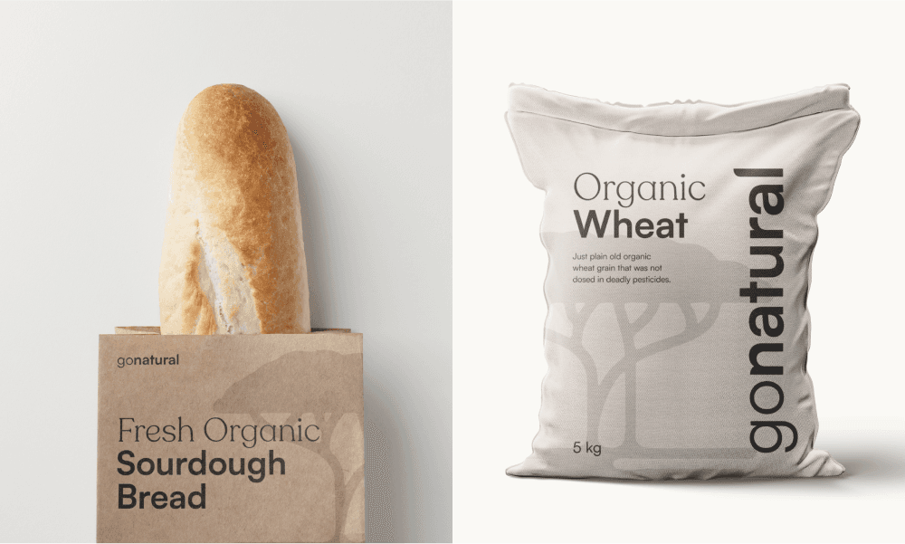 Bread packaging with wheat sack.