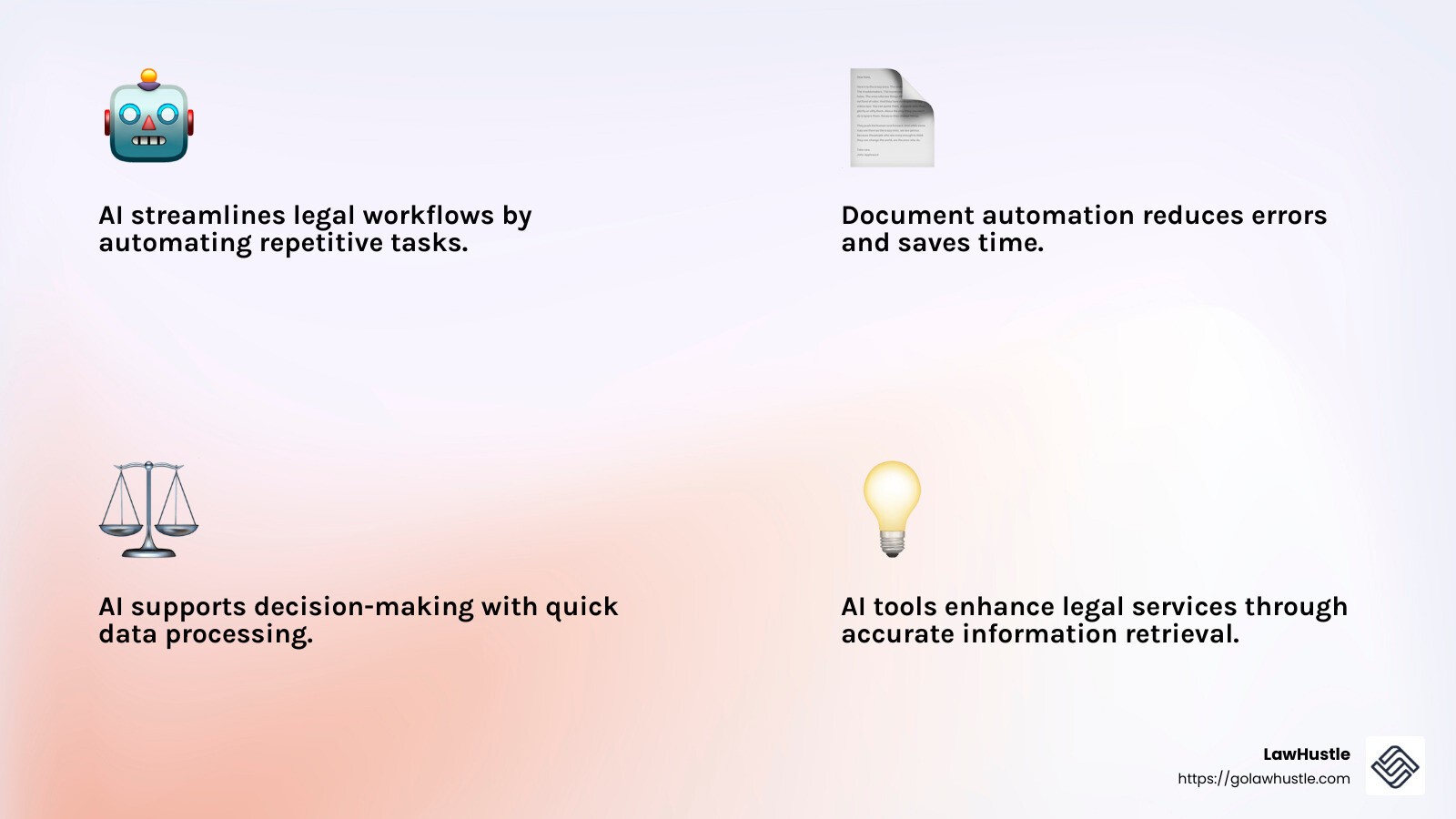 AI Integration Benefits - law firm automation tools infographic 4_facts_emoji_light-gradient
