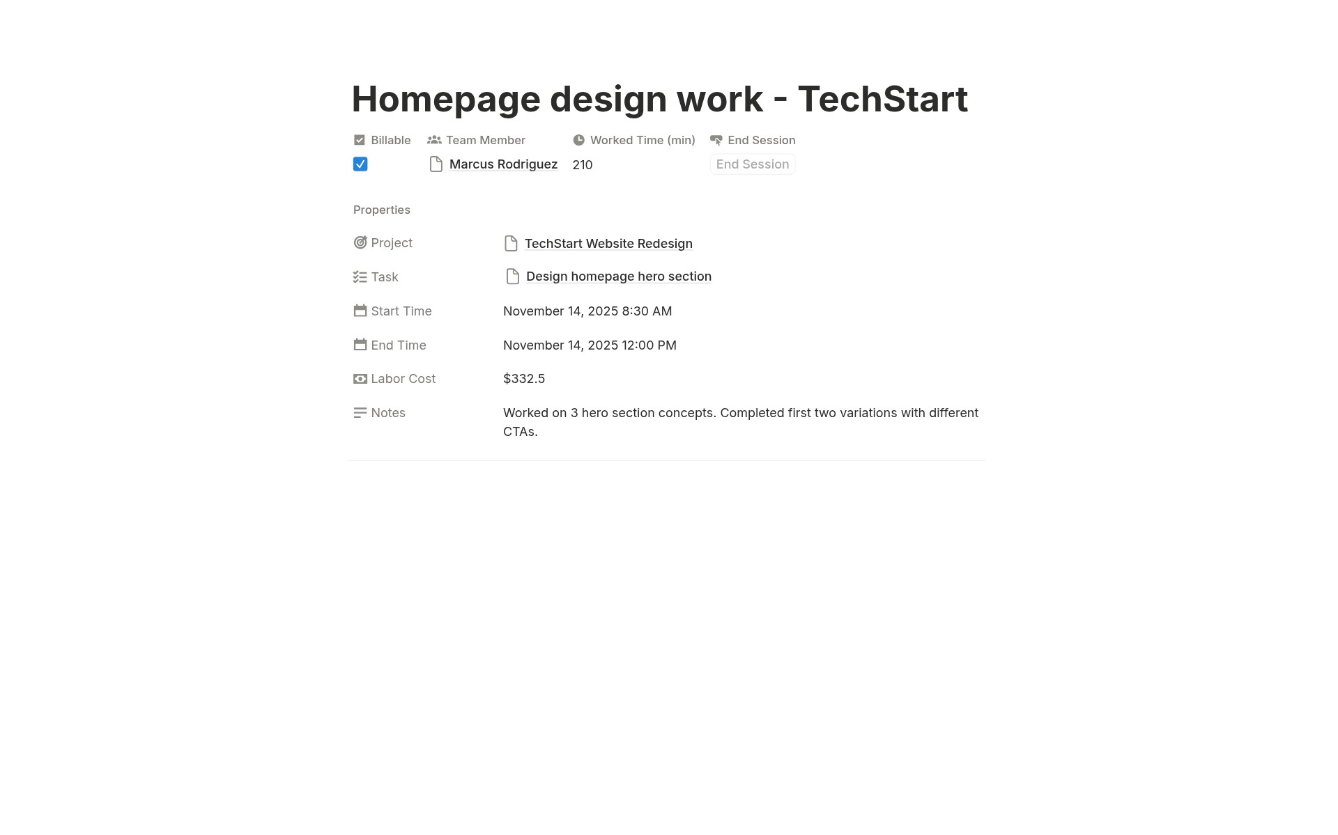 Design work example screenshot