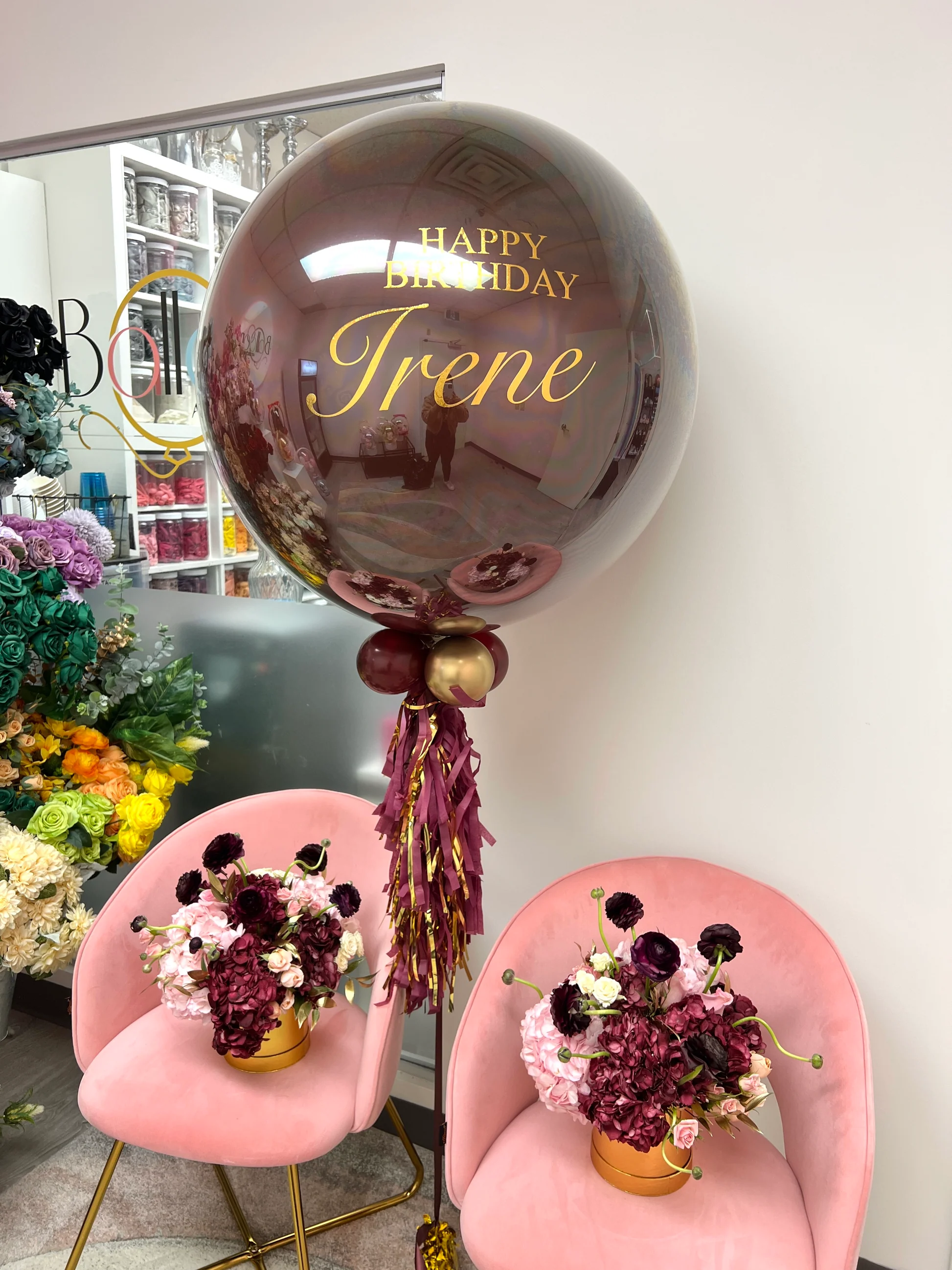 Jumbo helium balloon with bold vinyl personalization