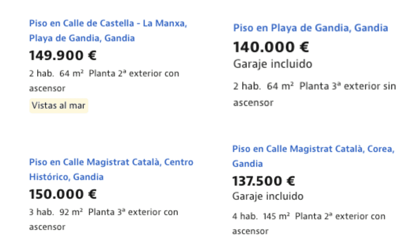 Gandia Sample pricing. Source: Idealista