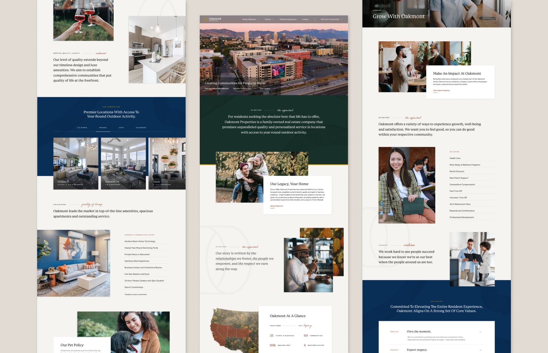 Various elements of the Oakmont website design.