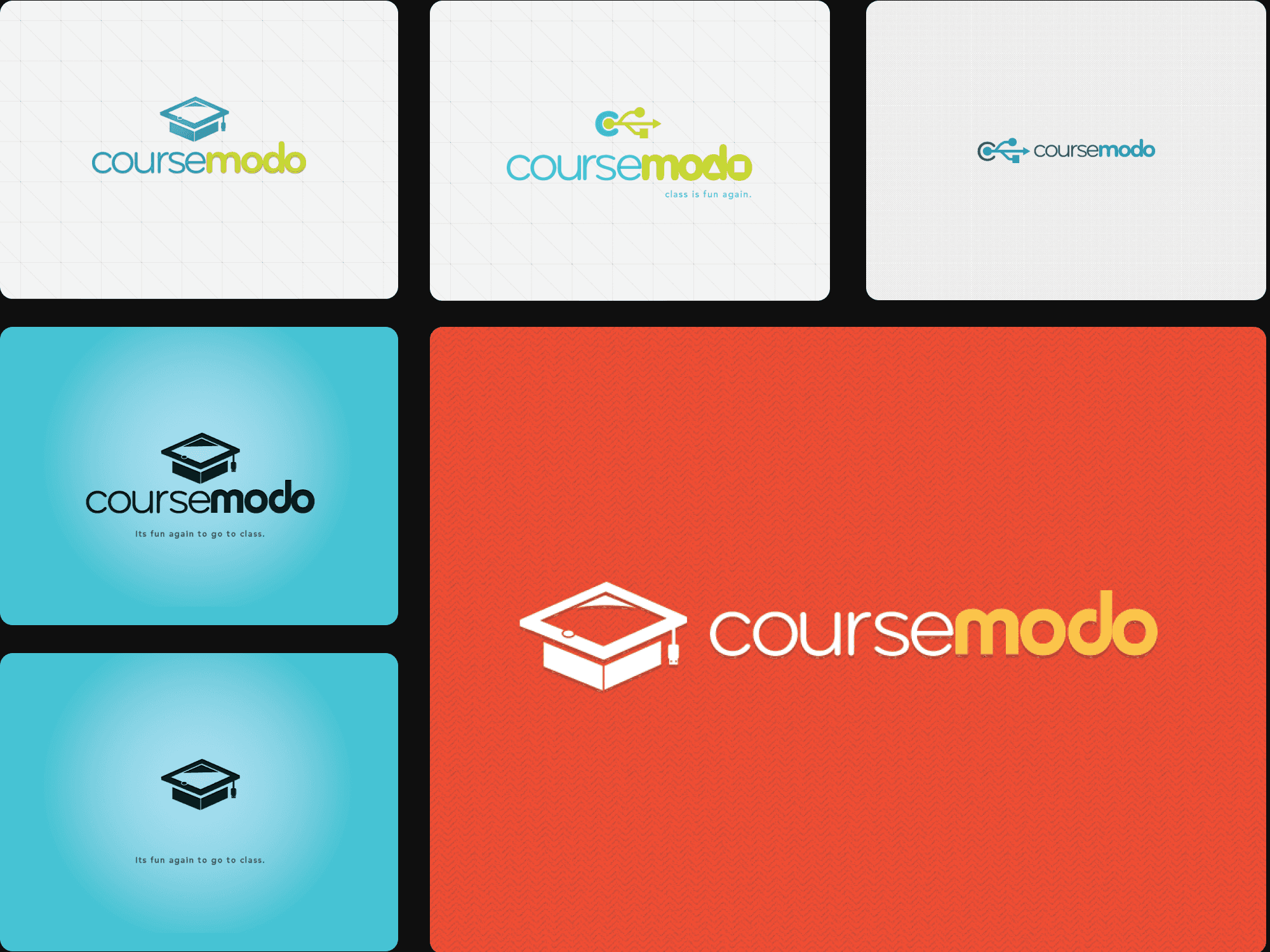 Various early logo and brand identity concepts for Coursemodo