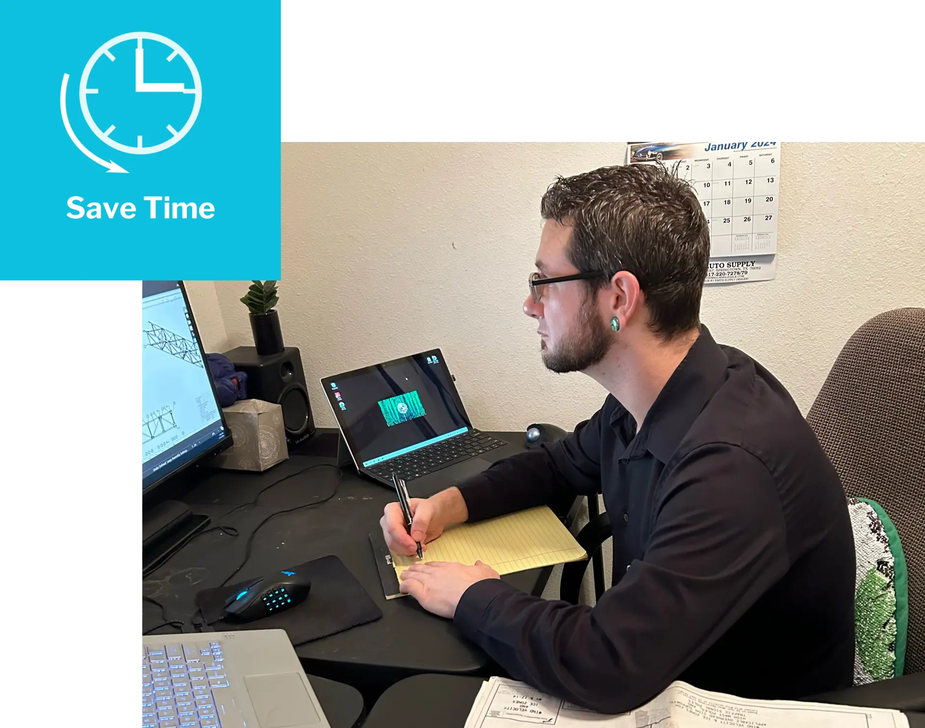 Remote Mechanical Designer Working on a Desk