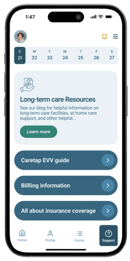 iPhone mockup of the updated Caretap resources screen