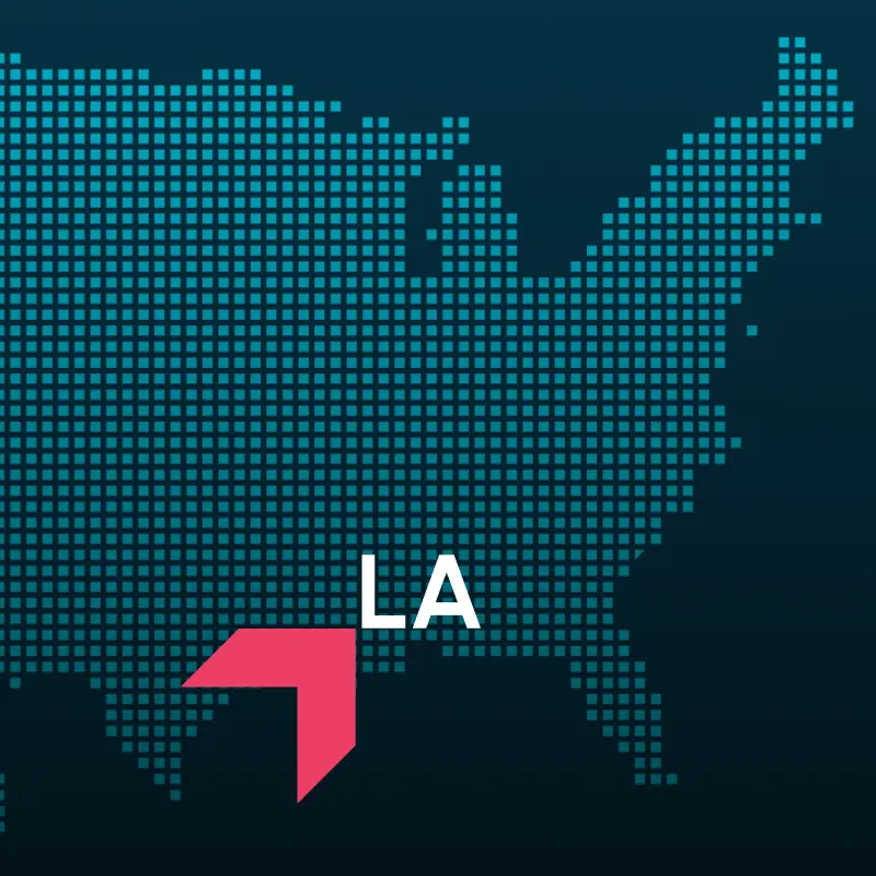 Map highlighting Louisiana with a red arrow, representing GIA Group, LLC truck insurance coverage area.
