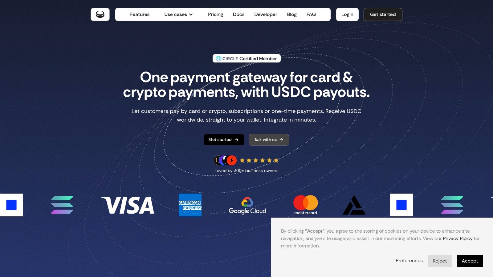 A visual example of the Suby checkout interface, showing options for card and crypto payments.