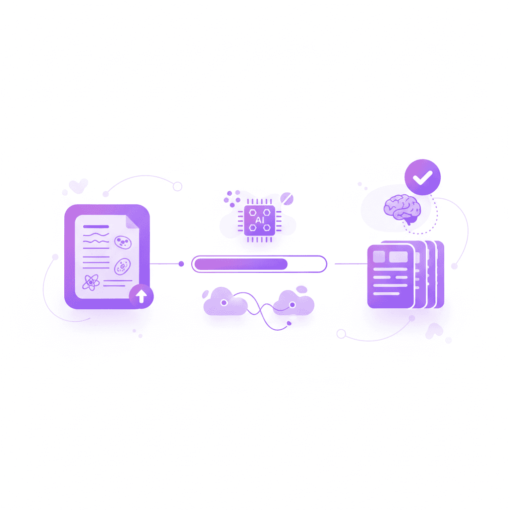 Uploading a 50-page cell biology PDF into Penseum AI for instant study guide generation