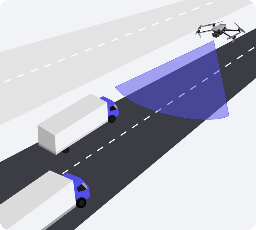 Illustration of trucks and drone