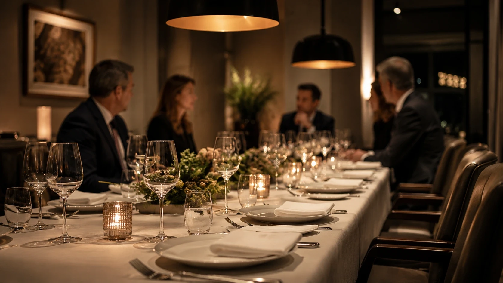 mesa de jantar corporativo em São Paulo com menu servido e ambientação executiva