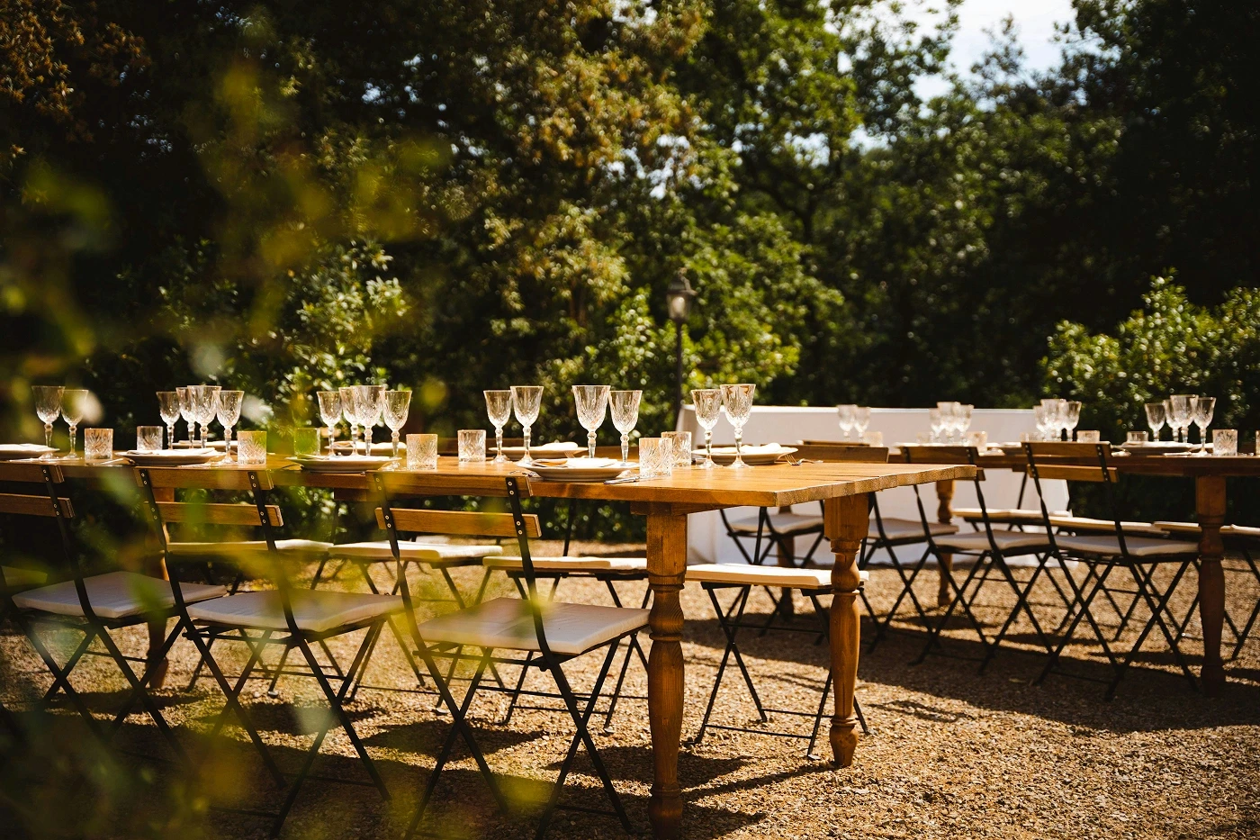 Elegant outdoor wedding ceremony setup in a garden